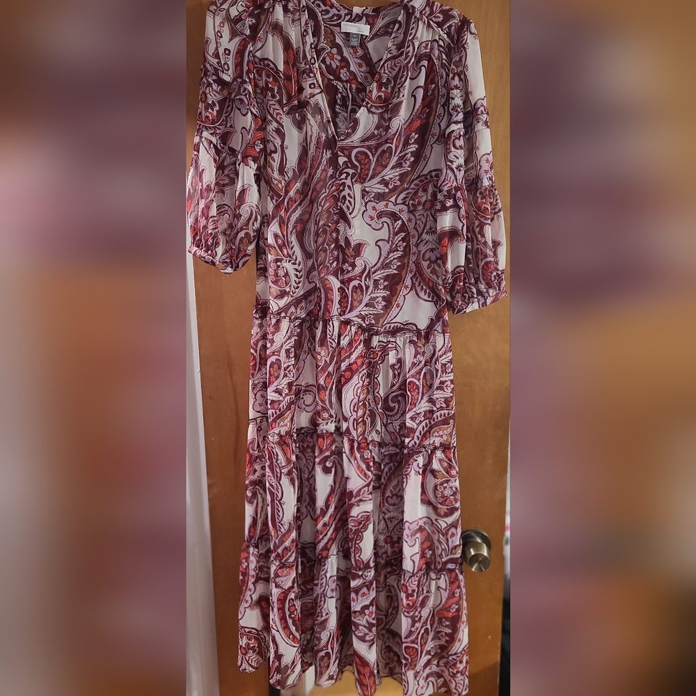 Olivia Palermo-exclusively for Nordstrom Paisley Silk Chiffon Long Dress Size XS
